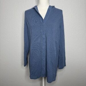 Pre-Owned Pure Jill‎ Blue Hooded Top Sweatshirt Cardigan Size Medium -cp